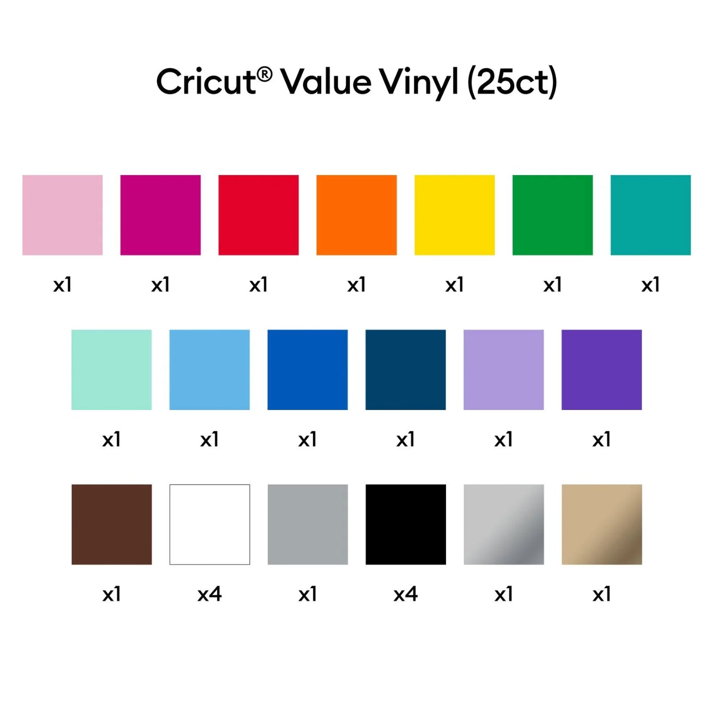 Cricut Value Vinyl – Pack de 25 hojas (colores surtidos)