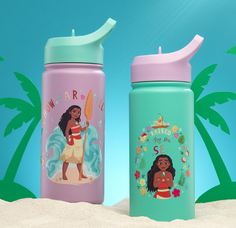 JoyJolt Botellas de Agua para Niños – Moana – Pack 2 (16 oz / 473 mL)