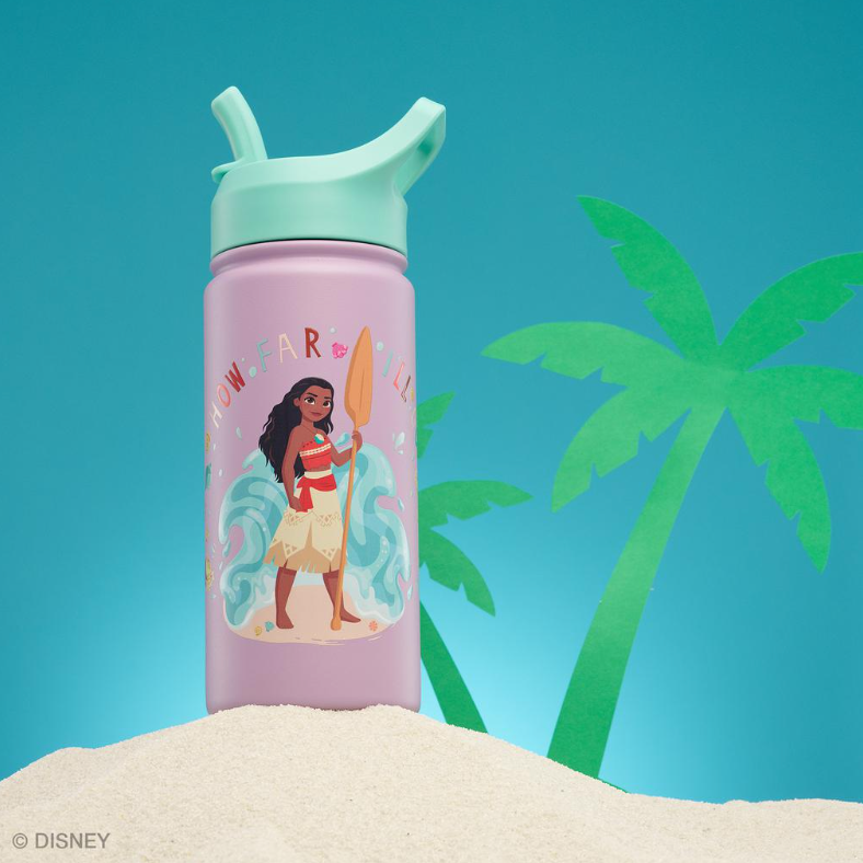 JoyJolt Botellas de Agua para Niños – Moana – Pack 2 (16 oz / 473 mL)