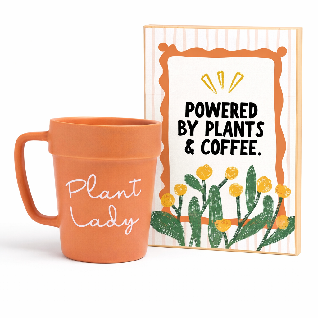 🌿 Set Plant Lady – Taza 13 oz + Maderita Decorativa 7.25” x 5”